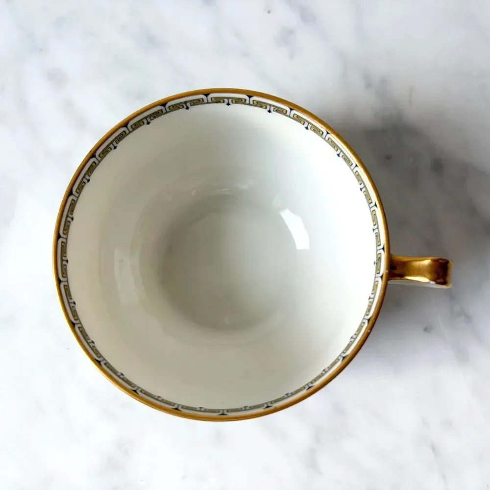 Haviland Limoges Albany Flat Cup White Gold Black Greek Key Trim France
